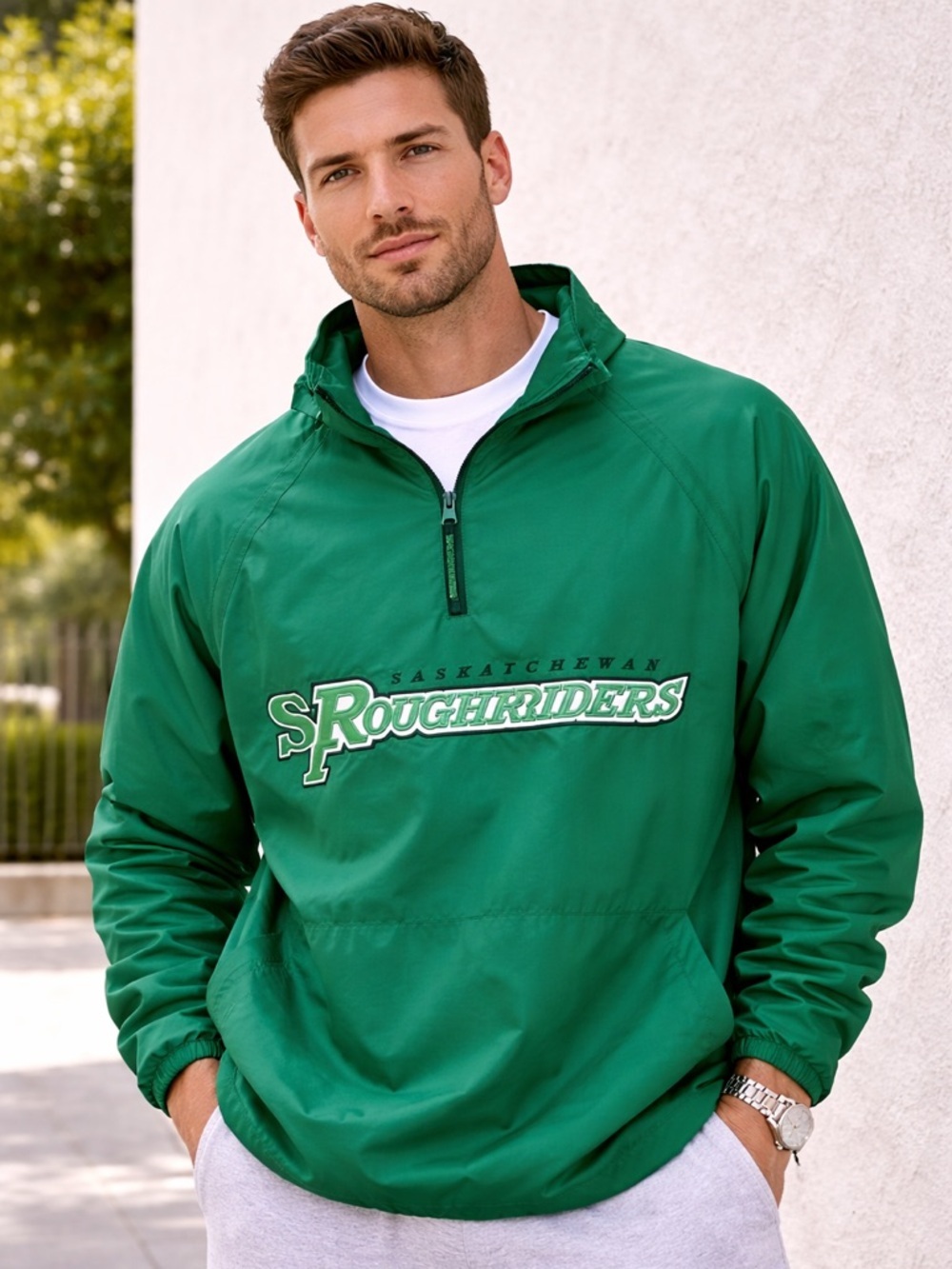Saskatchewan Roughriders Green Pullover Jacket | Removable Sleeves | Fan Gear